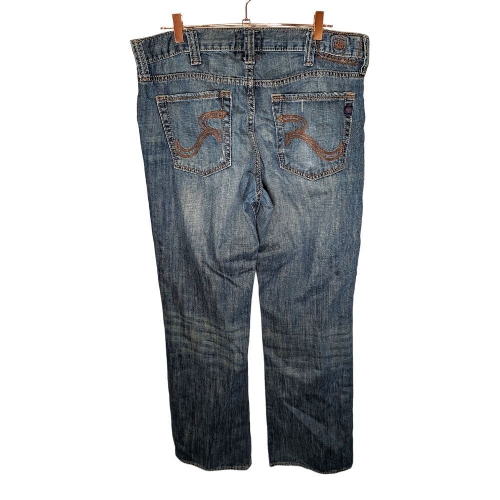 Rock & Republic Henlee Jean Mens 36x32 Bootcut Medium Wash Blue Distressed Denim